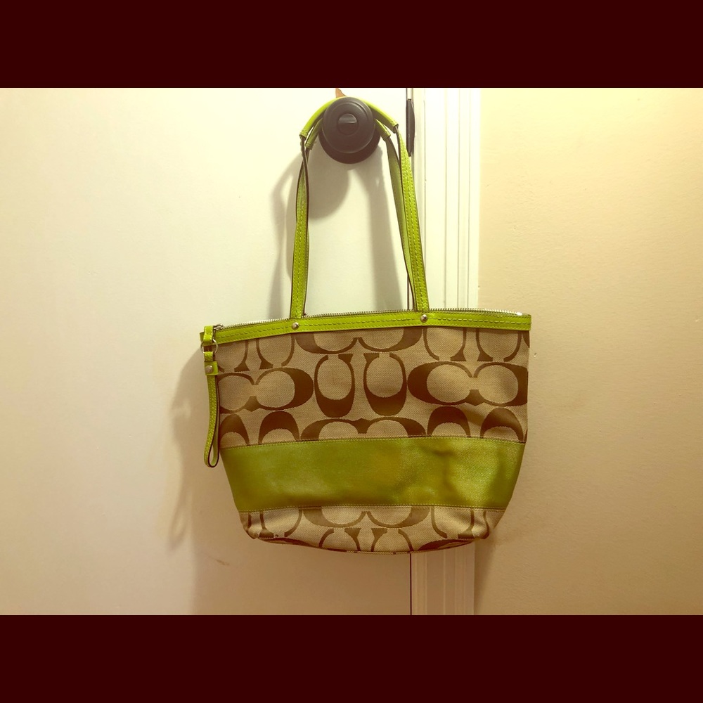 Medium size lime green authentic coach bag